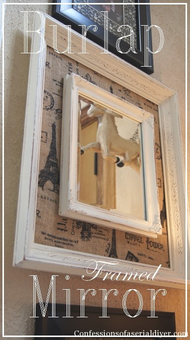 diy burlap framed mirror