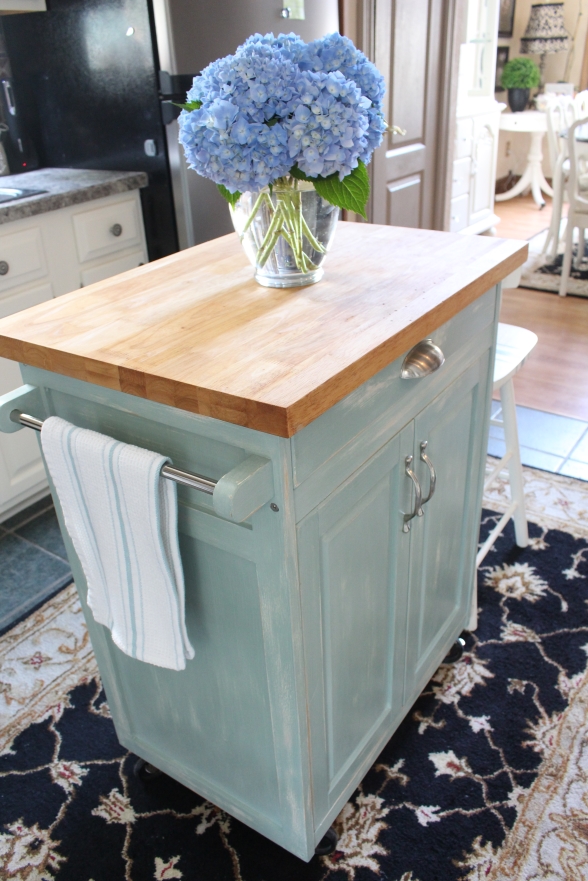 Rolling Kitchen Cart in Duck Egg Blue and Old White Mixed