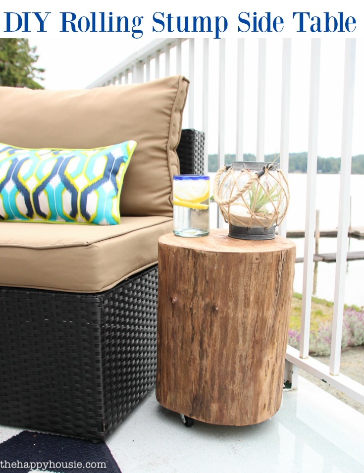 DIY Outdoor Rolling Stump Side Table from The Happy Housie