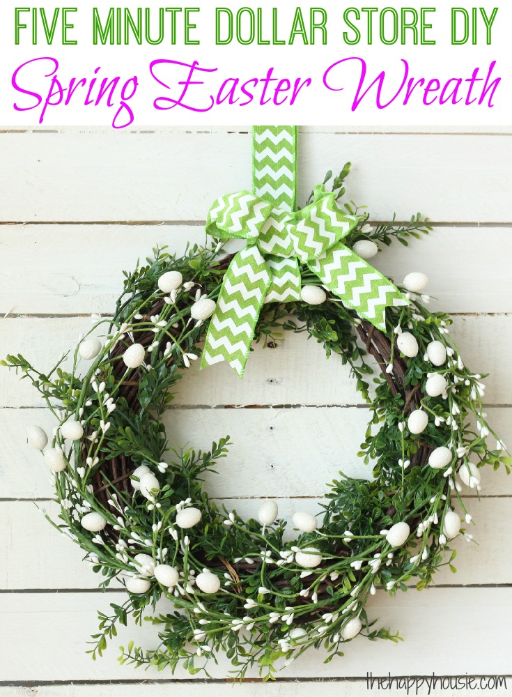 Five Minute Dollar Store DIY Spring Easter Wreath from The Happy Housie