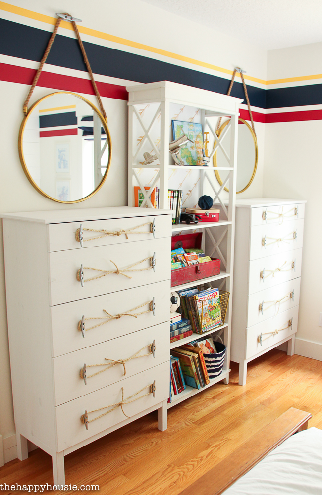 Ikea Tarva Dresser Hack: Nautical Style Dresser with Dock Cleat Handles from The Happy Housie