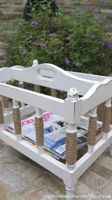 magazine rack makeover with chalk paint and sisal twine