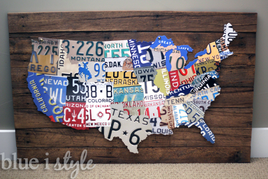 License Plate Map on Reclaimed Wood via Blue I Style