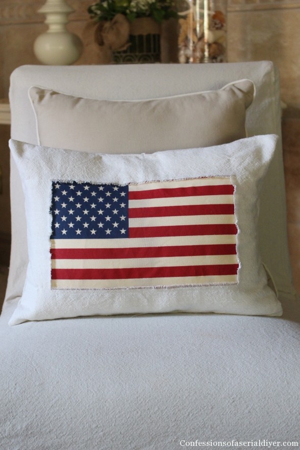 Patriotic pillow from drop cloth and a $1.99 flag