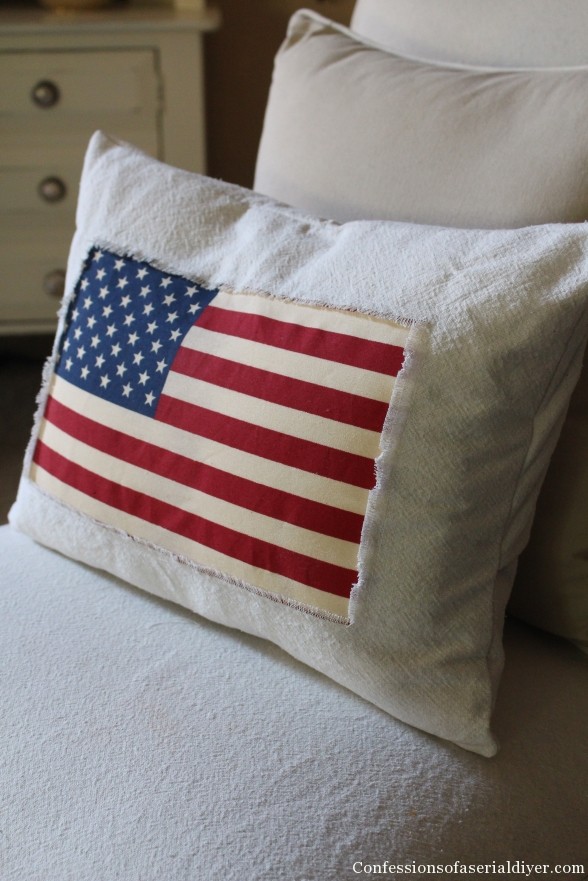 Patriotic pillow made from drop-cloth and a $1.99 flag