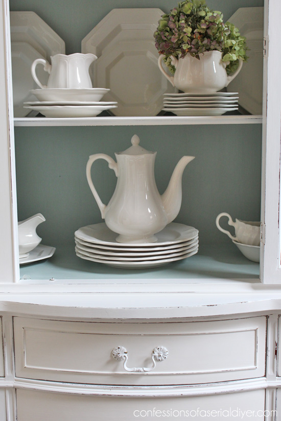 The outside is Annie Sloan Chalk Paint® in Pure white and the inside is a mix of Pure White and Duck Egg Blue.