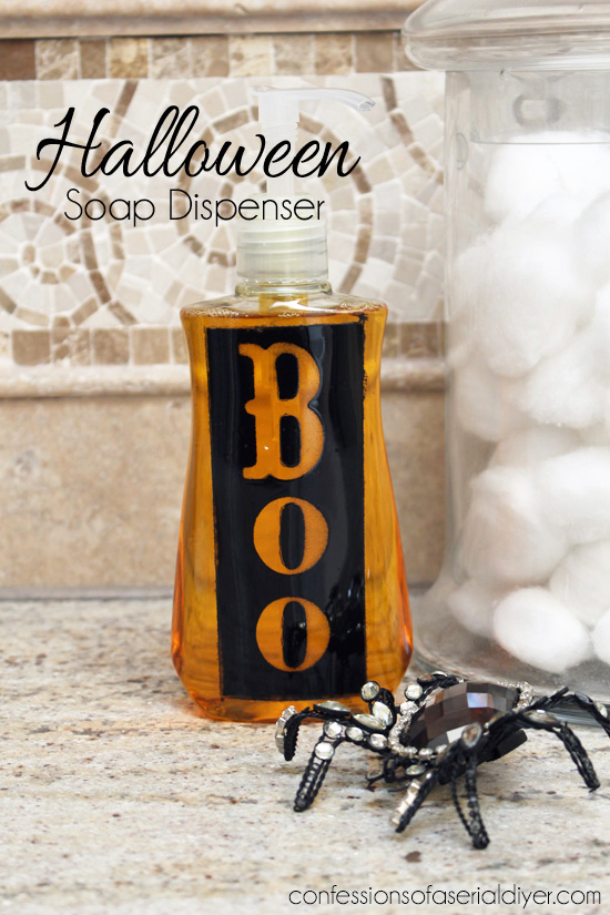 Make this super simple boo-riffic soap dispenser for your next Halloween party!