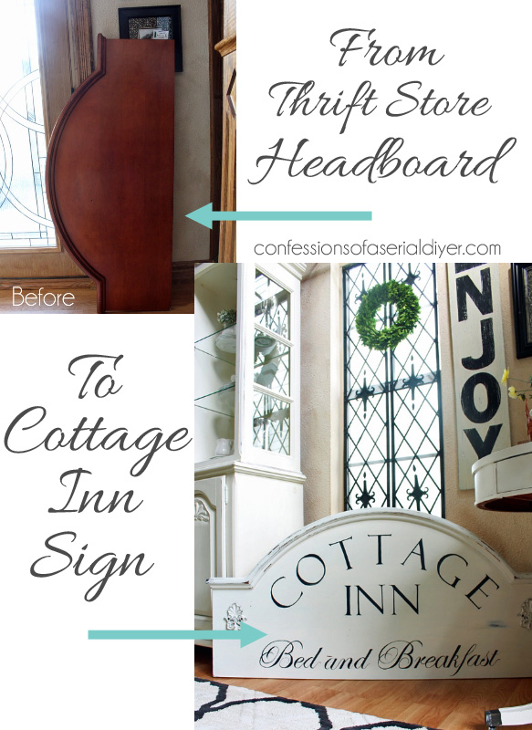 Cottage Inn Bed and Breakfast Sign from a Thrift Store Headboard