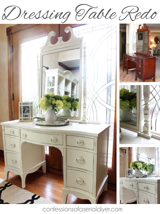 Estate Sale Dressing Table Makeover using Annie Sloan chalk paint in Old White