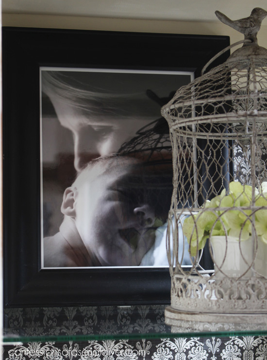 Favorite photos are perfect for decorating a hutch