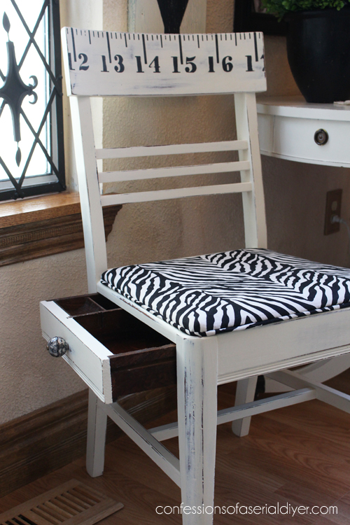 Sewing chair with ruler graphic and secret drawer. Perfect for a craft room! Confessions of a Serial Do-it-Yourselfer 