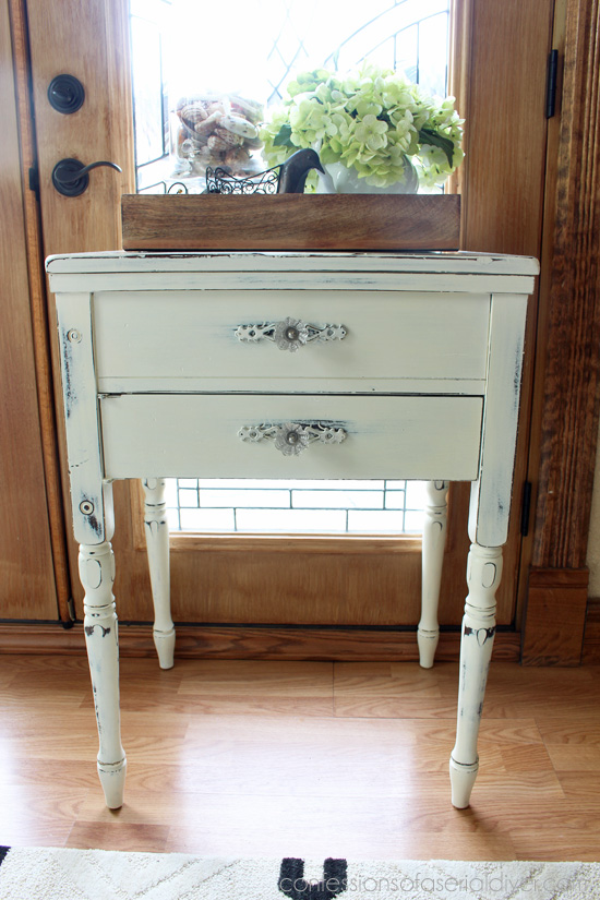 Sewing cabinets make perfect side tables!