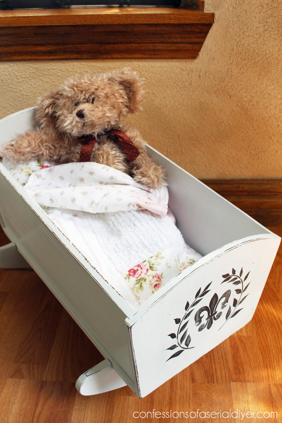 Doll cradle with a shabby sweet makeover