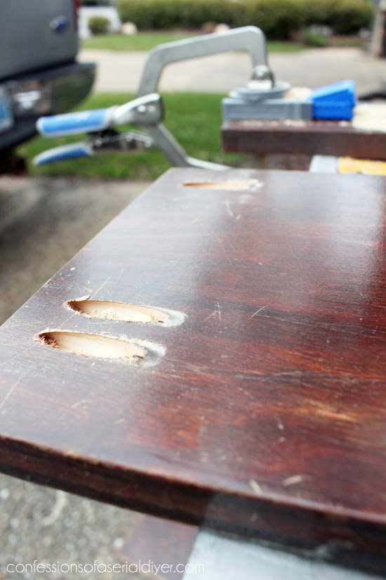 A Kreg Jig is used to join the sides to the back of this headboard bench.