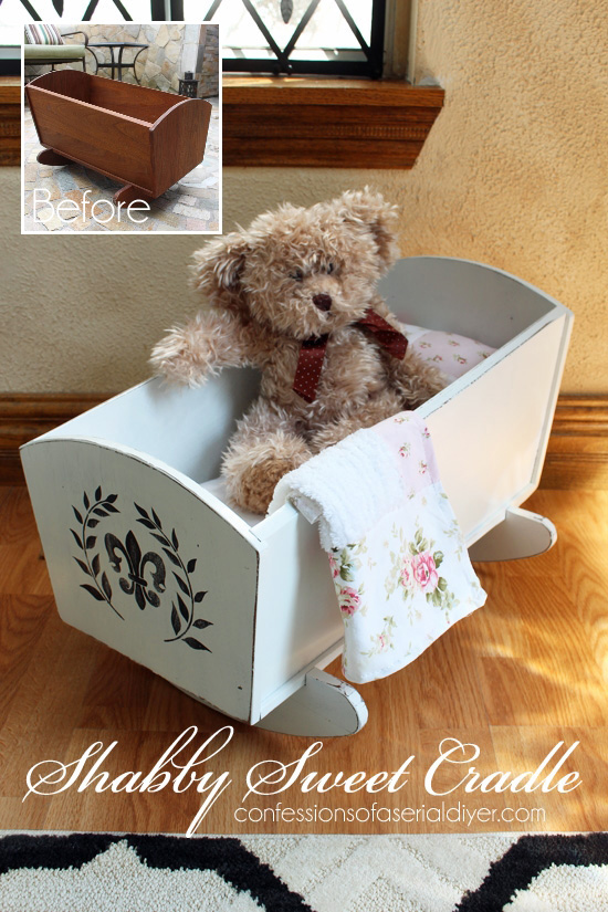 Doll cradle with a shabby sweet makeover