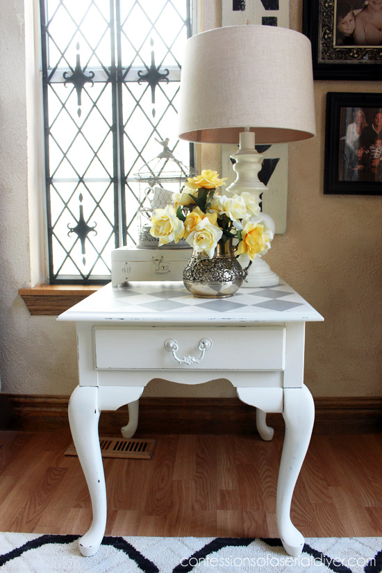 French Linen Harlequin Painted Side Table