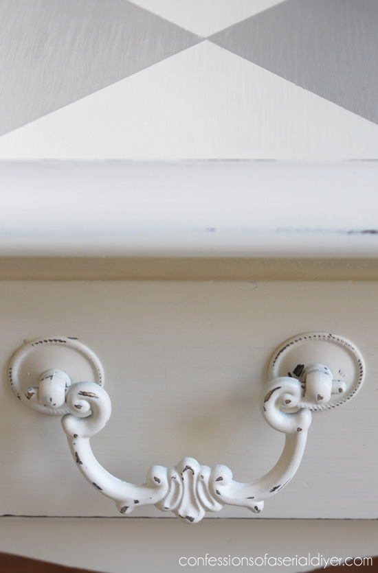 Drawer pull updated with Rustoleum Heirloom White spray paint