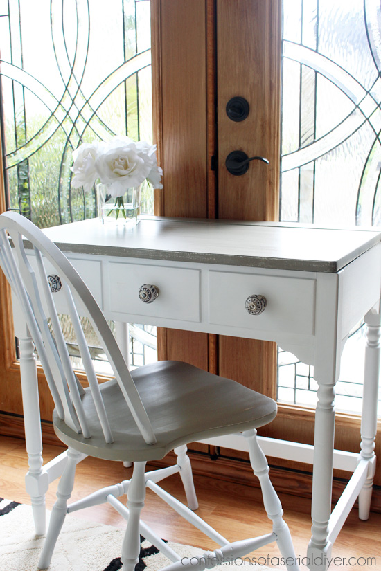 French Linen And White Dressing Table, Chalk Painted Vanity Desktop