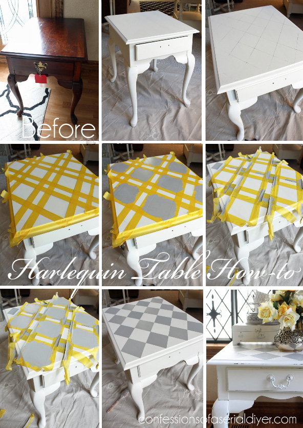 French Linen Harlequin Painted Side Table How-to