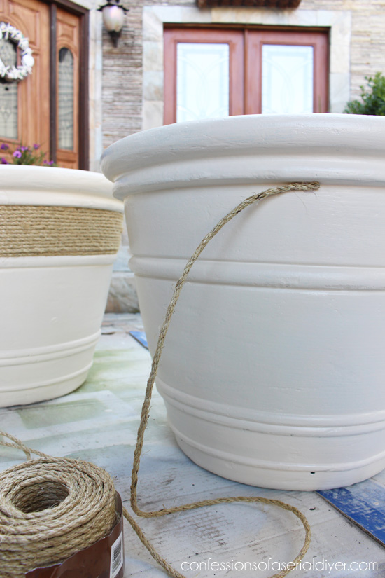 Planters Updated with Spraypaint and Sisal Rope