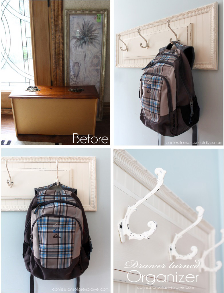 Pair an old drawer front and a thrift store frame to create a simple hanging rack! confessionsofaserialdiyer.com