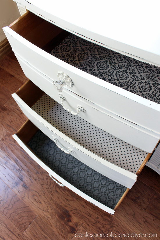 Line the drawers in different coordinating paper for an unexpected fun touch.
