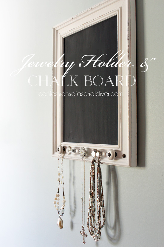It's a chalkboard and a place to hang your favorite necklaces, made from a thrift store frame. Confessions of a Serial Do-it-Yourselfer