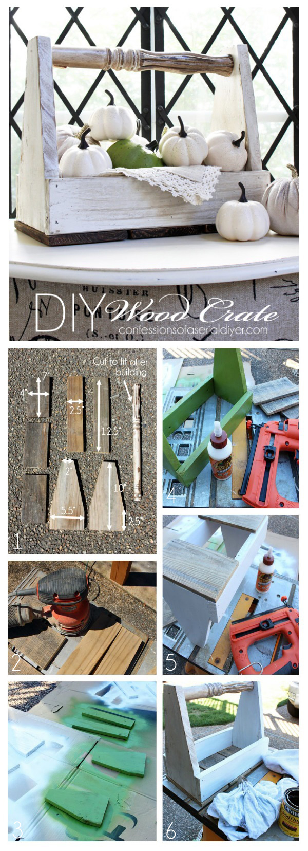 Wood crate made from discarded fencing and an old chair spindle. See how easy it is to make here! Confessions of a Serial Do-it-Yourselfer