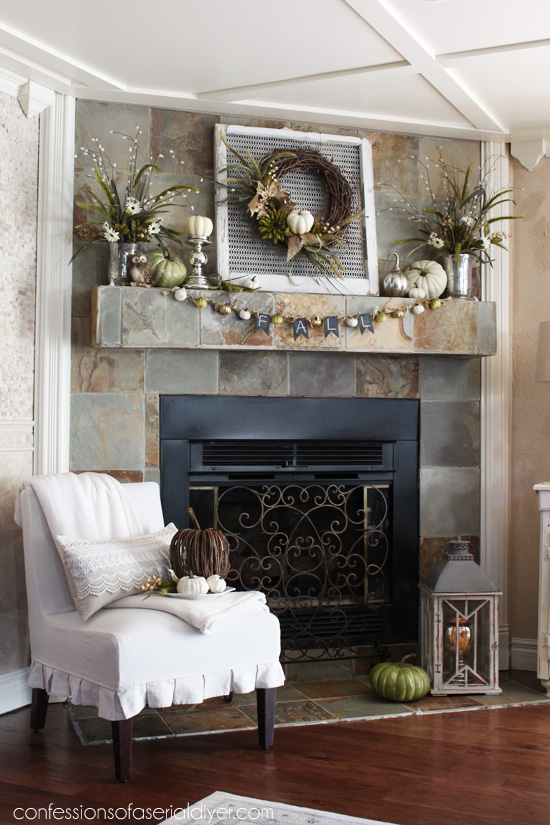I'm loving a neutral Fall pallette again this year. My mantel /Confessions of a Serial Do-it-Yourselfer