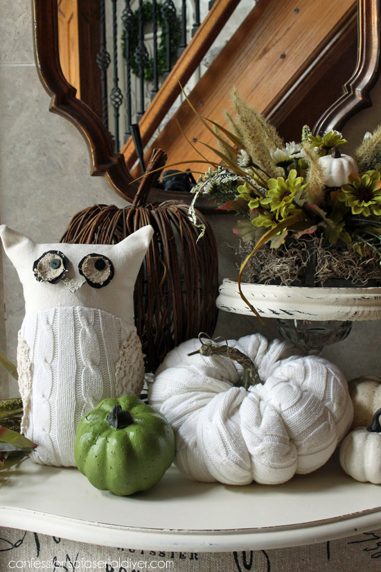 Upccycle an old sweater into this whimsicle Owl. Use the leftovers for a pumpkin or two! Confessions of a Serial Do-it-Yourselfer