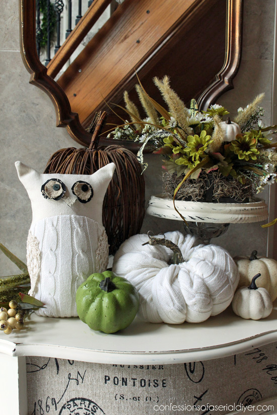 Upccycle an old sweater into this whimsicle Owl. Use the leftovers for a pumpkin or two! Confessions of a Serial Do-it-Yourselfer