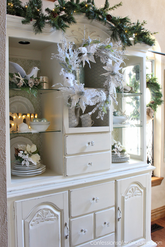 Wintry Elegant Christmas Hutch from Confessions of a Serial Do-it-Yourselfer and At Home