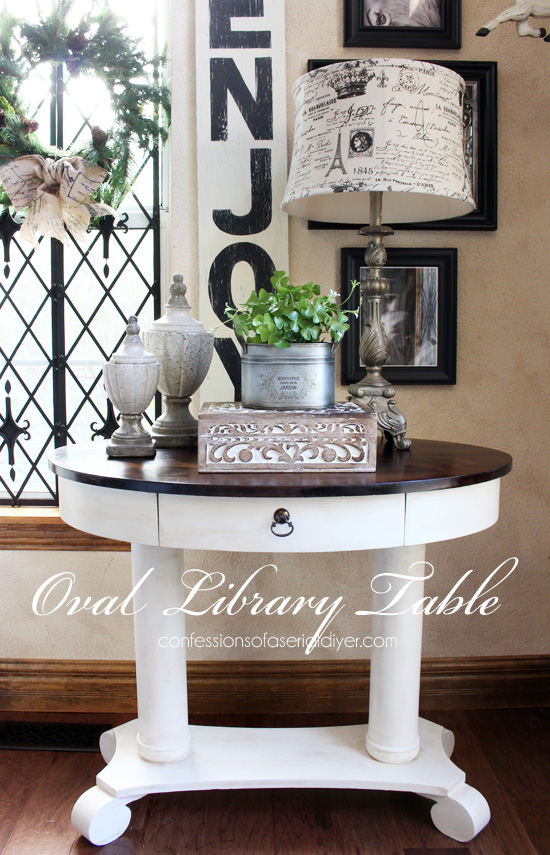 Oval library table redone using Citristrip by Confessions of a Serial Do-it-Yourselfer
