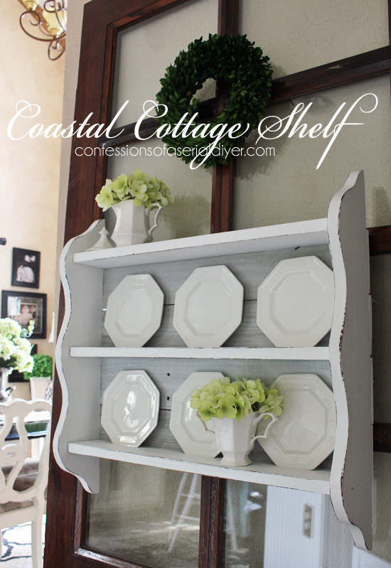 Coastal Cottage Shelf updated with old fence pickets from Confessions of a Serial Do-it-Yourselfer