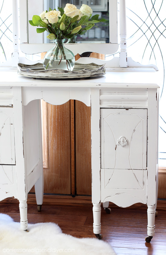 Antique Dressing Table Makeover in Pure White DIY Chalk Paint from Confessions of a Serial Do-it-Yourselfer