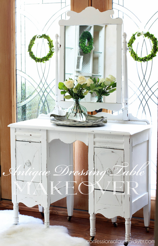 Antique Dressing Table Makeover in Pure White DIY Chalk Paint from Confessions of a Serial Do-it-Yourselfer
