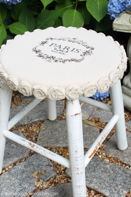 Make over a plain wooden stool with a little dropcloth! Confessions of a Serial Do-it-Yourselfer
