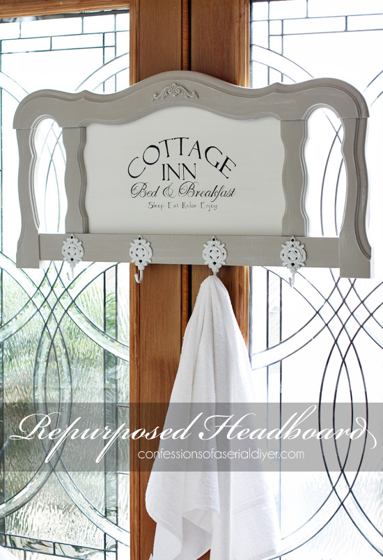 French Provincial Headboard made into the Perfect Towel Rack to Welcome Guests from Confessions of a Serial Do-it-Yourselfer
