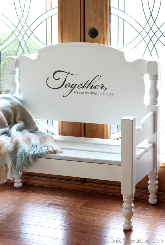 Turn a Headboard into a Farmhouse Bench with the addition of a little reclaimed wood. Confessions of a Serial Do-it-Yourselfer