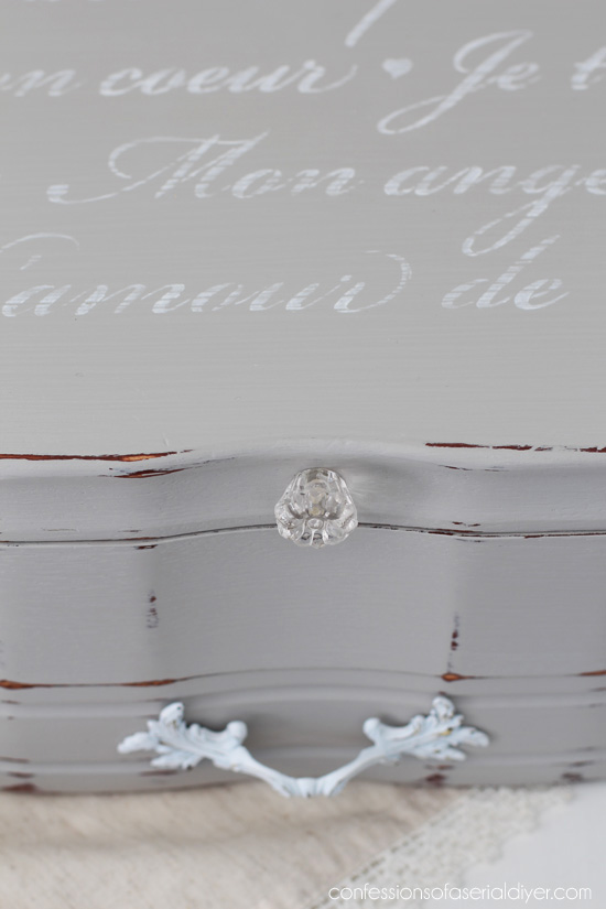 Upcycle an old flatware box into a romantic jewelry box. The size is perfect! Confessions of a Serial Do-it-Yourselfer