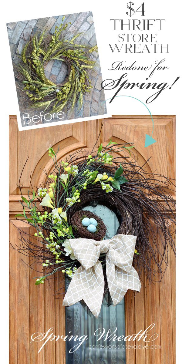 Why buy new?? Update a thrift store wreath instead! Spring Wreath from Confessions of a Serial Do-it-Yourselfer