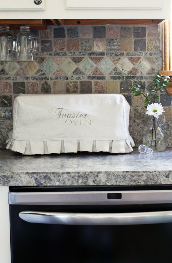 Whimsical Toaster Oven Cover made from bleached drop cloths from Confessions of a Serial Do-it-Yourselfer