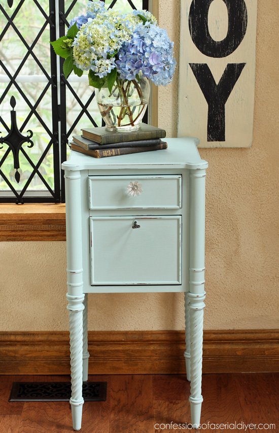Side Table painted in DY chalk paint in Behr's Gray Morning from Confessions of a Serial Do-it-Yourselfer
