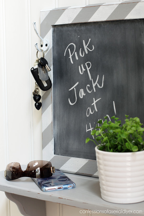 This chalkboard frame made from thrifted parts makes a great landing spot for keys, etc from Confessions of a Serial Do-it-Yourselfer.