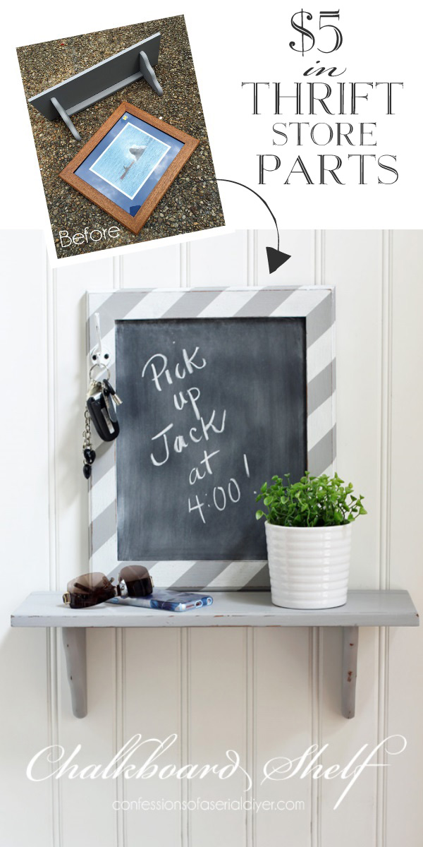 This chalkboard frame made from thrifted parts makes a great landing spot for keys, etc from Confessions of a Serial Do-it-Yourselfer.