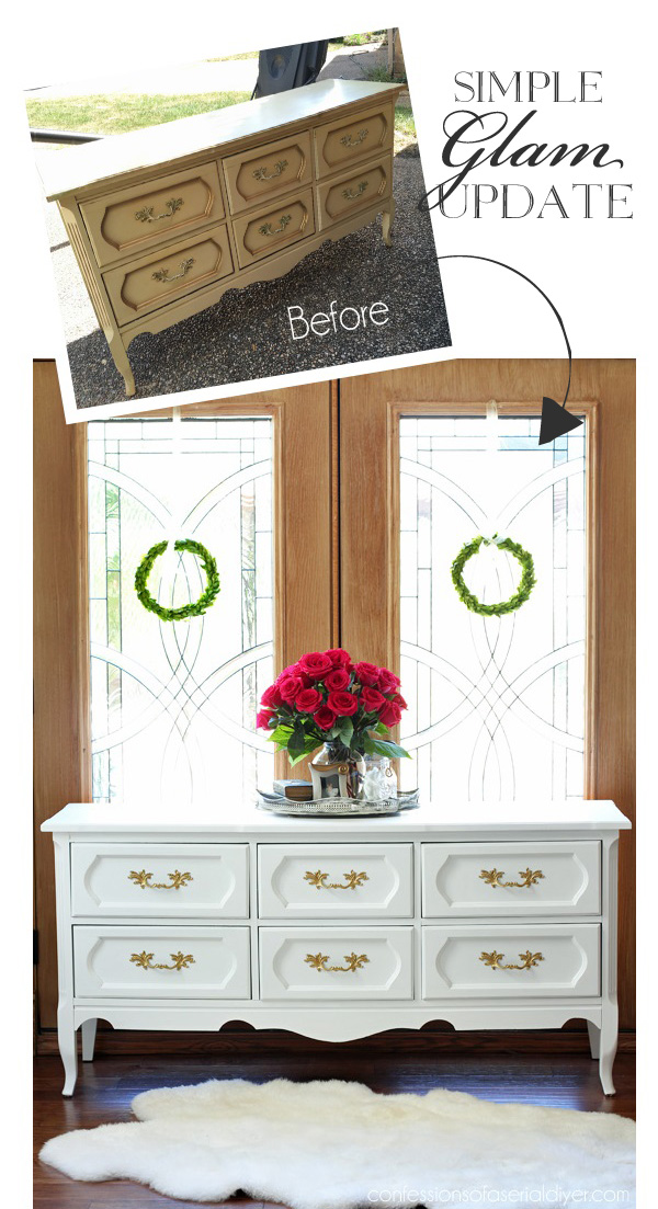 White Painted Vintage Dresser Makeover from confessionsofaserialdiyer.com