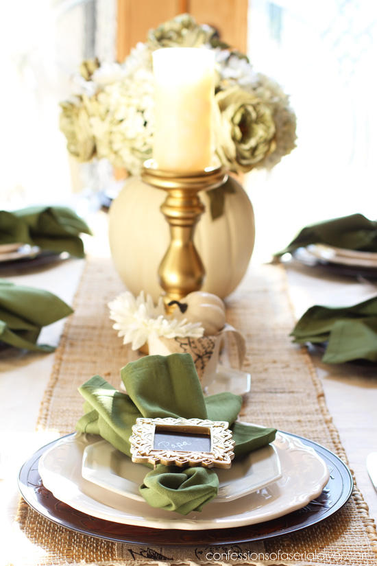 Neutral Fall Tablescape from confessionsofaserialdiyer.com