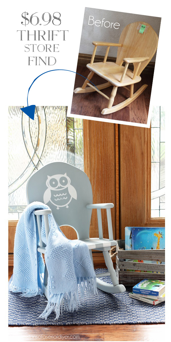 Sweet child's rocker makeover with the addition of this cute owl. confessionsofaserialdiyer.com