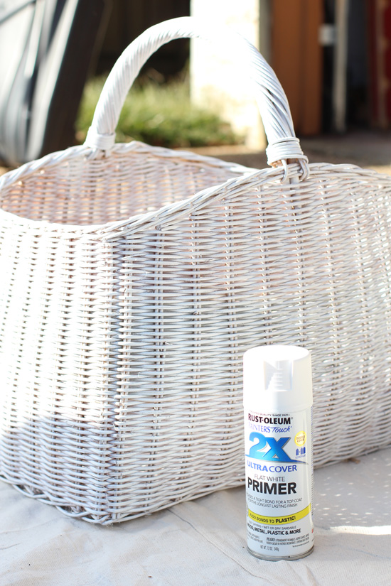 Rustoleum primer in white is perfect for painting baskets.