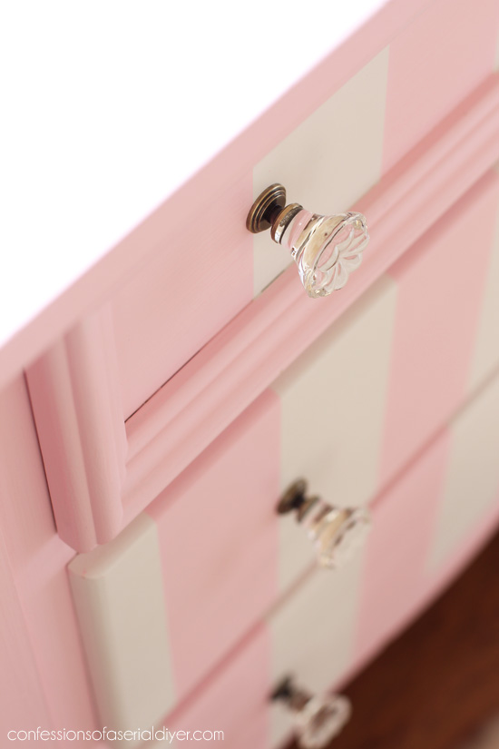 Pink and white striped dresser from confessionsofaserialdiyer.com